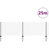 vidaXL Clôture en chaîne avec poteaux, 25 x 0,8 m (l x h), acier galvanisé à chaud