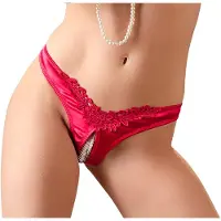 Cottelli - culotte ouverte perlée femme - motif fleuri - rouge - M