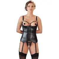 Cotelli Collection Bondage - Top push-up brillant avec menottes (noir) - M