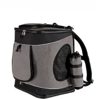 Lionto Sac à dos pour chats, confortable & résistant aux intempéries, avec ventilation, mousquetons & réflecteurs, gris/noir
