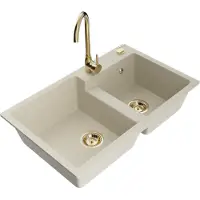 Mexen Tomas évier en granit 2 cuves avec mitigeur Telma, Beige - 6516-69-670200-50