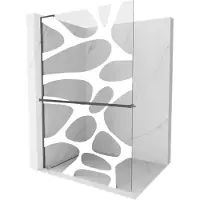 Mexen Kioto+ L paroi de douche avec étagère Walk-in 90 x 200 cm, motif blanc, gris gun brossé - 800-090-123-66-97