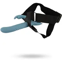 You2Toys - Vibromasseur à harnais lapin à piston, 3 pièces, avec télécommande (bleu)