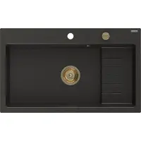 Mexen Omar Evier en granit 1 bac 800 x 480 mm, noir/or métallisé, siphon doré - 6520801005-75-G