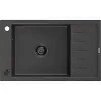 Mexen Elias évier 1 bac en granit avec égouttoir 795 x 480 mm, noir moucheté, siphon noir - 6511791005-76-B