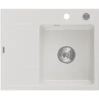 Mexen Ben Evier en granit 1 bac avec égouttoir à droite 600 x 500 mm, blanc, siphon chrome - 6523605000-20