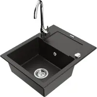 Mexen Évier en granit Enzo avec égouttoir, y compris mélangeur Telma, noir/or (6506-75-670200-00)