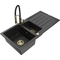 Mexen Andres évier en granit 1,5 bac avec égouttoir et mitigeur Aster, noir/argent - 6515-73-73450-57-G