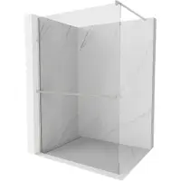 Mexen Kioto+ paroi de douche avec tablette 140 x 200 cm, transparent, acier inoxydable brossé - 800-140-121-97-00