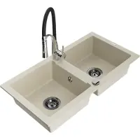 Mexen Mario Évier en granit 2 cuves avec mitigeur Aster, Beige - 6504-69-73450-07-B