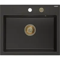 Mexen Oscar Evier en granit à 1 niveau 580 x 490 mm, noir/or métallisé, siphon or - 6519581000-75-G