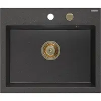 Mexen Oscar Evier en granit à 1 niveau 580 x 490 mm, noir moucheté, siphon doré - 6519581000-76-G