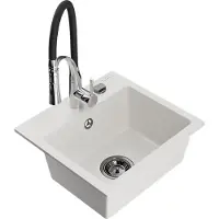 Mexen Milo évier en granit 1 bac avec mitigeur Aster, blanc - 6505-20-73450-07-B