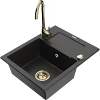 Mexen Évier en granit Enzo avec égouttoir et mitigeur Telma, noir/argent (6506-73-670200-50)
