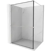 Mexen Kioto+ paroi de douche avec tablette de plain-pied 130 x 200 cm, motif noir, nickel brossé - 800-130-121-97-70