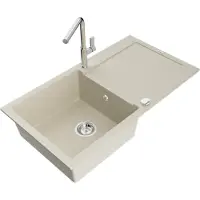 Mexen Leo Évier en granit 1 bac avec égouttoir et mélangeur Flora, Beige - 6501-69-670401-00