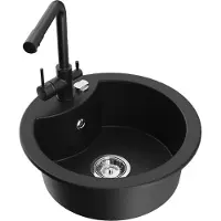 Mexen Diego 1 bac en granit avec robinet de cuisine Duero, noir - 6512-77-671600-70