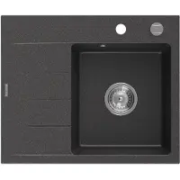 Mexen Ben Evier en granit à 1 niveau avec égouttoir à droite 600 x 500 mm, noir moucheté, siphon chrome - 6523605000-76