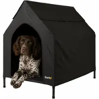 Lionto Lit pour chien avec toit, couchage pour chien résistant aux intempéries, pour l'intérieur & l'extérieur, respirant & facile d'entretien, 110x75x105 cm, noir