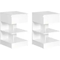 SoBuy Lot de 2 tables d'appoint, table de nuit avec 1 tiroir et 3 étagères, table basse au design scandinave pour le salon ou la chambre, blanc, 39x65x39cm, FBT49-Wx2