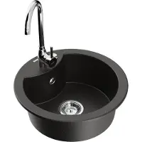 Mexen Evier en granit Diego avec mitigeur Telma, noir/doré (6512-75-670200-00)
