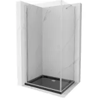 Mexen Pretoria Paroi de douche basculante 80 x 120 cm, transparente, chromée + receveur de douche Flat, noir - 852-080-120-01-00-4070