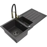 Mexen Andres évier en granit 1,5 bol avec égouttoir et mitigeur Aster, noir moucheté - 6515-76-73450-57-B
