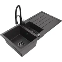 Mexen Andres évier en granit 1,5 bol avec égouttoir et mitigeur Aster, noir moucheté - 6515-76-73450-70-B