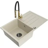 Mexen Bruno Évier en granit 1 bac avec égouttoir et mitigeur Aster, Beige - 6513-69-73450-57-B