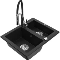 Mexen Carlos Evier 1 bac en granit avec mitigeur Aster, Noir - 6518-77-73450-07