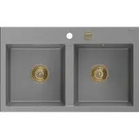 Mexen Hektor évier en granit, 2 compartiments, 800 x 480 mm, gris, siphon or - 6521802000-71-G