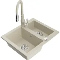 Mexen Évier Carlos en granit 1,5 avec mitigeur Savita, beige (6518-69-672601-69)