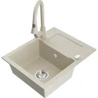 Mexen Enzo Évier en granit 1 bac avec égouttoir et mélangeur Elia, Beige - 6506-69-670101-69
