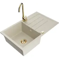 Mexen Bruno Evier 1 bac en granit avec égouttoir et mitigeur Telma, Beige - 6513-69-670200-50