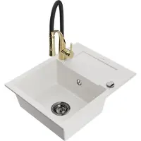 Mexen Enzo granit évier 1 avec égouttoir y compris mélangeur Aster, blanc (6506-20-73450-57-B)