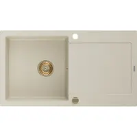 Mexen Leo Evier 1 bac en granit avec égouttoir 900 x 500 mm, Beige, siphon Gold - 6501901010-69-G