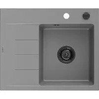 Mexen Ben Evier en granit 1 bac avec égouttoir à droite 600 x 500 mm, gris, siphon noir - 6523605000-71-B