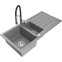 Mexen Andres évier en granit 1,5 bac avec égouttoir et mitigeur Aster, Gris - 6515-71-73450-07