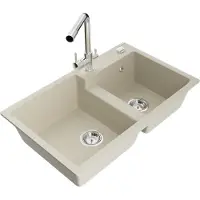 Mexen Tomas évier en granit 2 cuves avec mitigeur Duero, Beige - 6516-69-671600-00