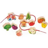 Janod Perles à Enfiler - Thème Potager - Jouet d'Éveil - 11 Perles en Bois Enfant + 2 Cordons - Jouet en Bois FSC - Dès 24 Mois