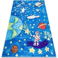 Rugsx Tapis lavable BAMBINO 2265 Fusée spatiale pour les enfants antidérapant - bleu 80x150 cm