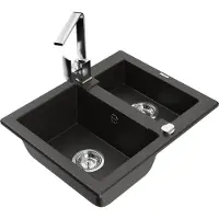 Mexen Évier Carlos en granit 1,5 avec mitigeur Rita, noir/doré métallisé (6518-75-670300-00)