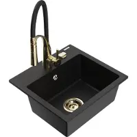 Mexen Milo évier en granit 1 bac avec mélangeur Aster, noir (6505-77-73450-57-G)