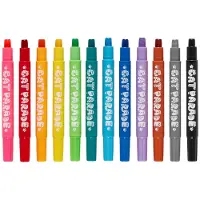Ooly Crayons gel Cat Parade pour enfants et adultes - Lot de 12 crayons de couleur arc-en-ciel pour surfaces en verre et en papier avec capuchons