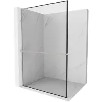 Mexen Kioto+ L Paroi de douche avec tablette à poser 70 x 200 cm, motif noir, nickel brossé - 800-070-123-97-70