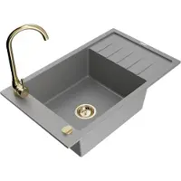 Mexen Elias 1 bac en granit avec égouttoir et mitigeur Telma, Gris - 6511-71-670200-50