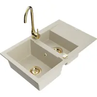 Mexen Gaspar évier en granit 1,5 bac avec égouttoir et mitigeur Telma, Beige - 6507-69-670200-50