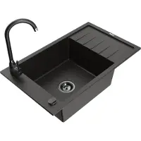 Mexen Elias 1 bac en granit avec égouttoir et mitigeur Telma, Noir/Or - 6511-75-670200-70-B