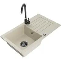 Mexen Pablo Évier en granit 1 bac avec égouttoir et mitigeur Telma, Beige - 6510-69-670200-70