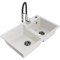 Mexen Tomas évier en granit 2 cuves avec mitigeur Aster, blanc - 6516-20-73450-07-B